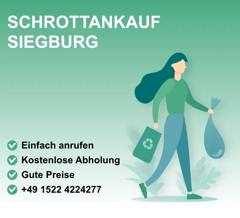 Schrottabholung Siegburg – Ihr zuverlässiger Partner für Altmetallentsorgung Sie haben Schrott, den Sie loswerden möchten? Unsere Schrottabholung in Siegburg bietet Ihnen eine schnelle, unkomplizierte und kostenlose Abholung direkt vor Ort. Egal ob Kupfer, Aluminium, Stahl oder Elektroschrott – wir holen alles ab und sorgen für eine fachgerechte Verwertung. Kontaktieren Sie uns noch heute und profitieren Sie von unserem professionellen Service!